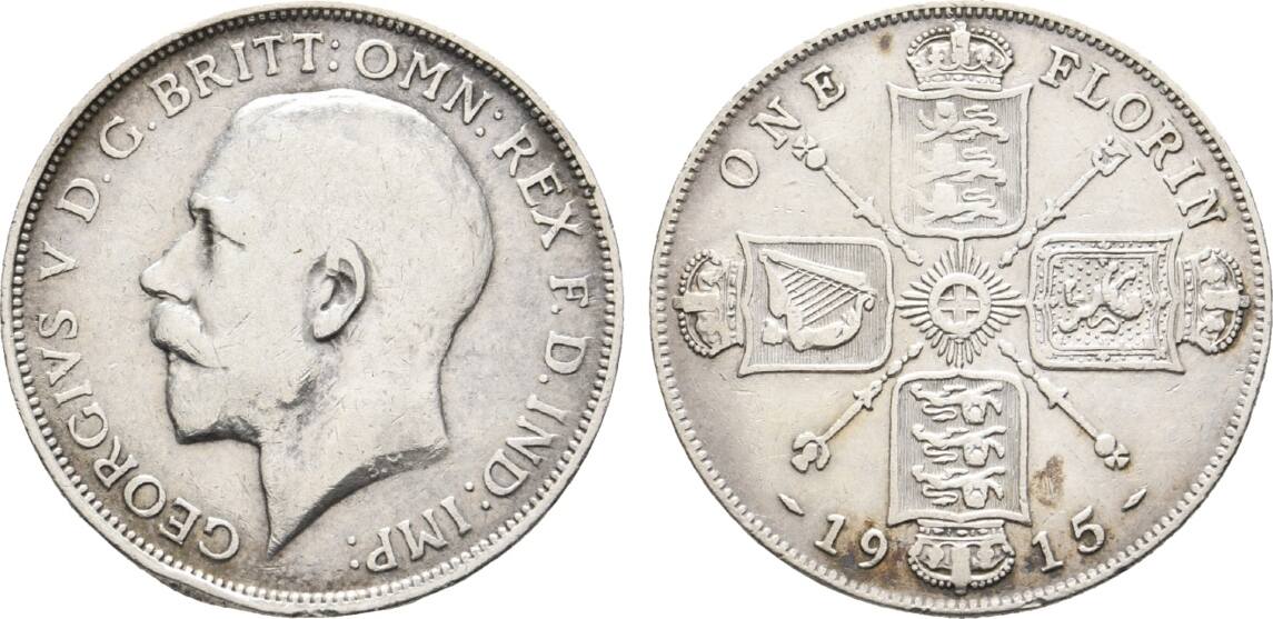 Großbritannien Florin 1915 George V 1910 1936 Fast sehr schön sehr