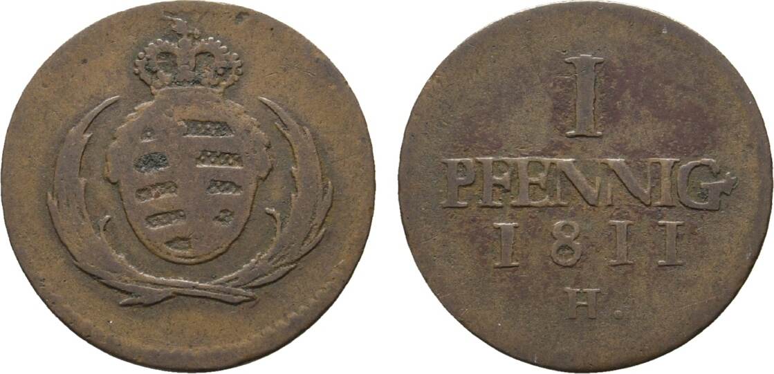 Sachsen Albertinische Linie Cu Pfennig H Friedrich August I