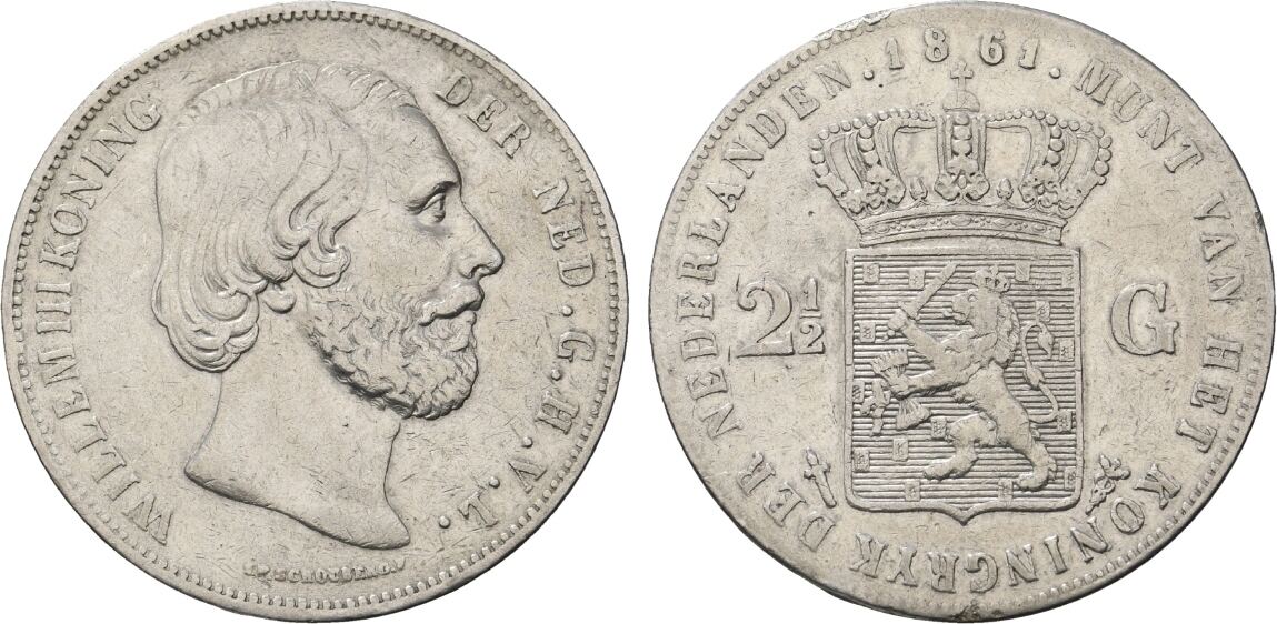 Niederlande Königreich 2 1 2 Gulden 1861 Wilhelm III 1849 1890 Kl