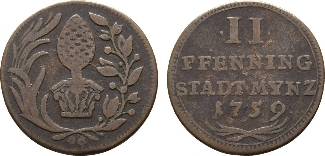 Altdeutsche Münzen und Medaillen Cu 2 Pfennig 1759 Fast sehr schön MA