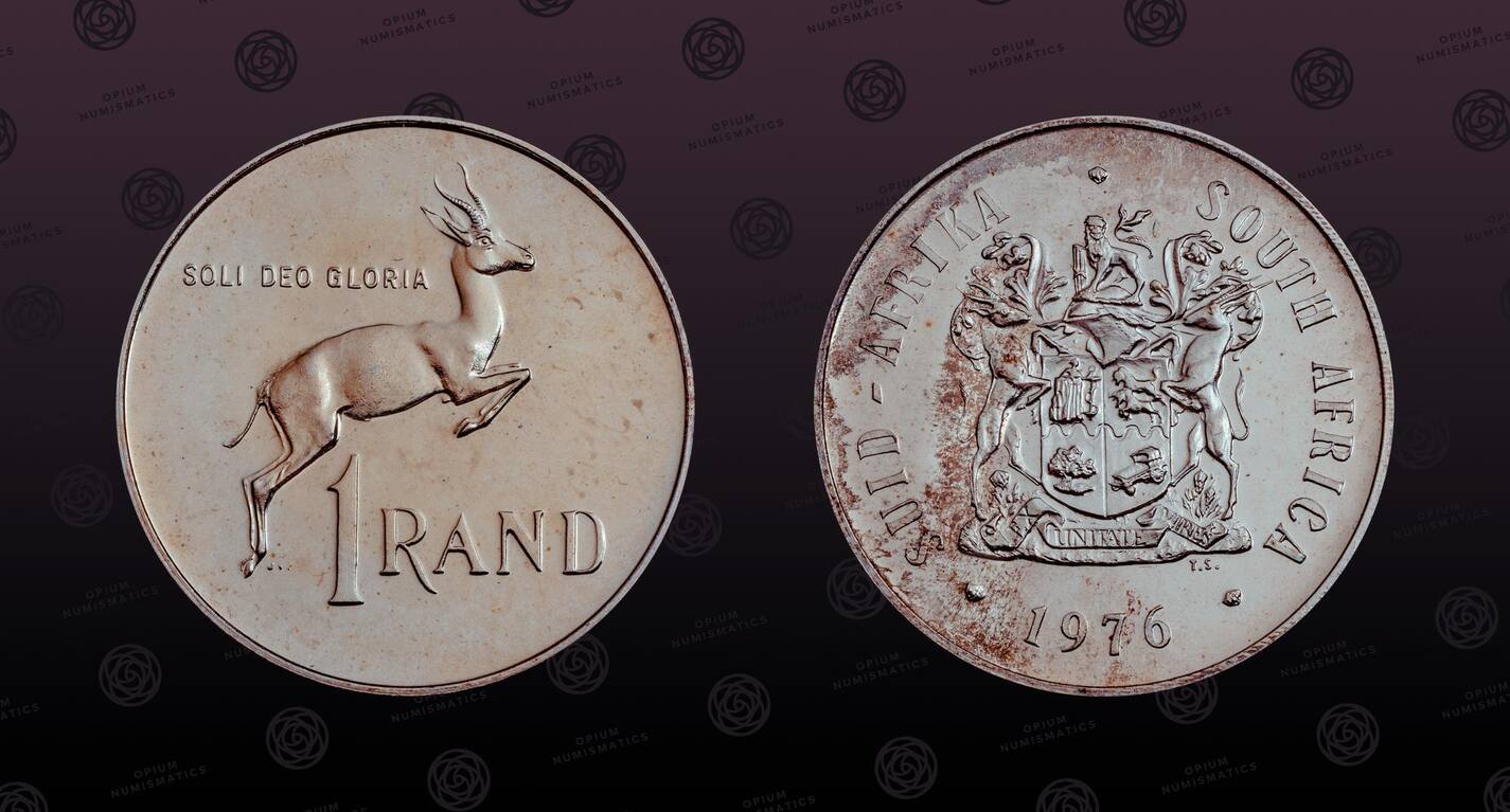 SOUTH AFRICA KM 88 Silver 1 Rand 1976 Proof Springbok Coin