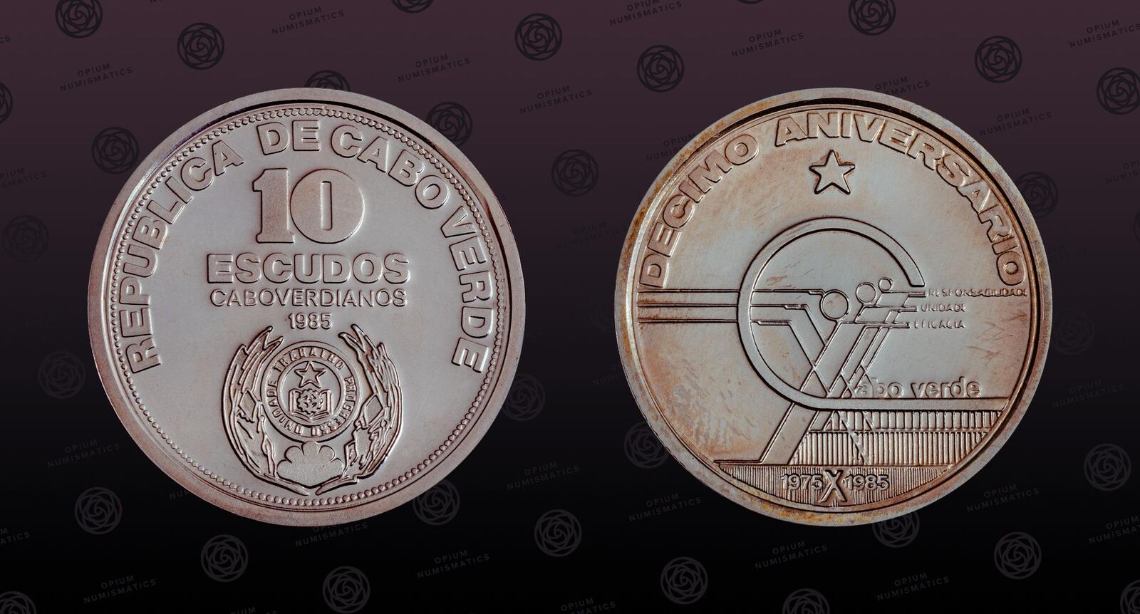 CAPE VERDE KM 24a Silver 10 Escudos 1985 Proof 10th Anniversary