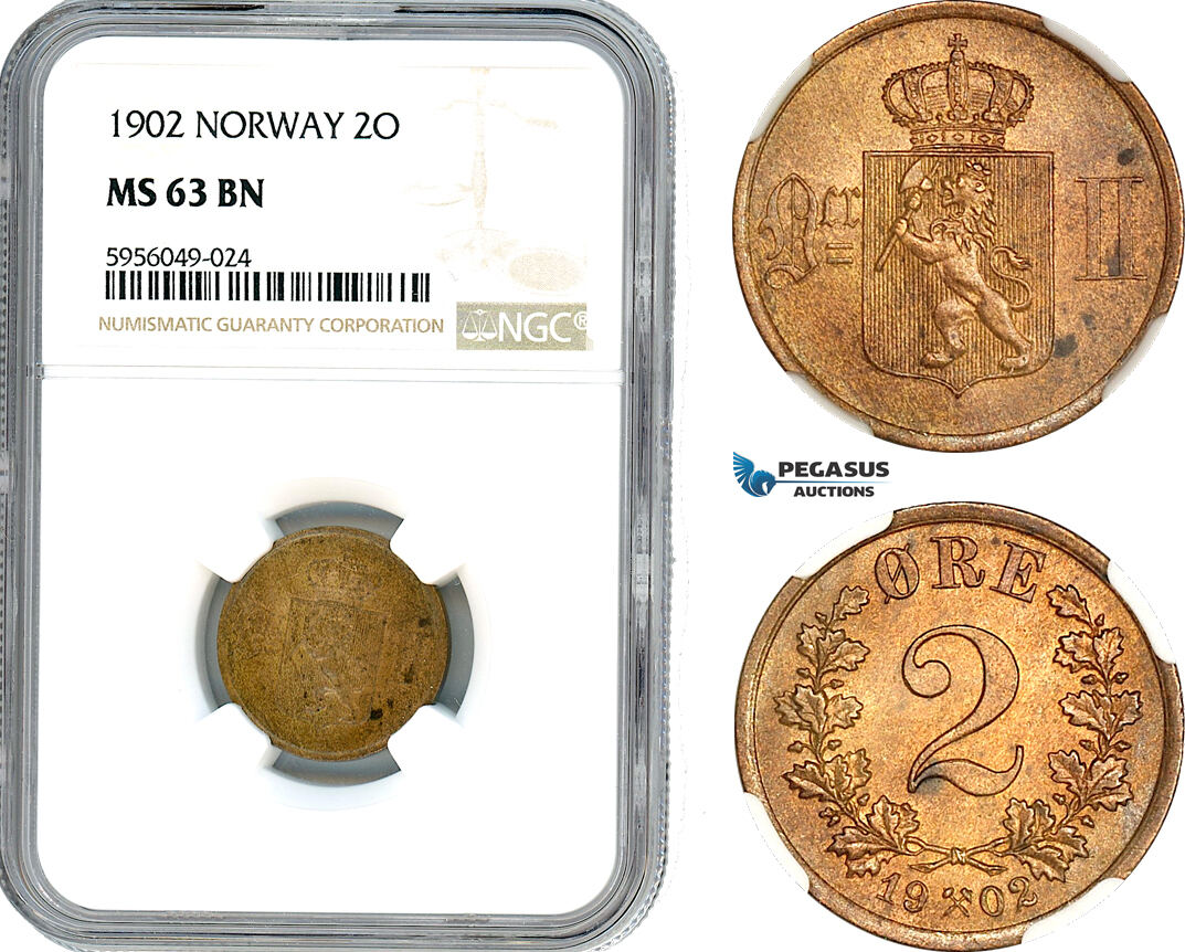 Norway 2 Ore 1902 NGC MS63BN MA Shops