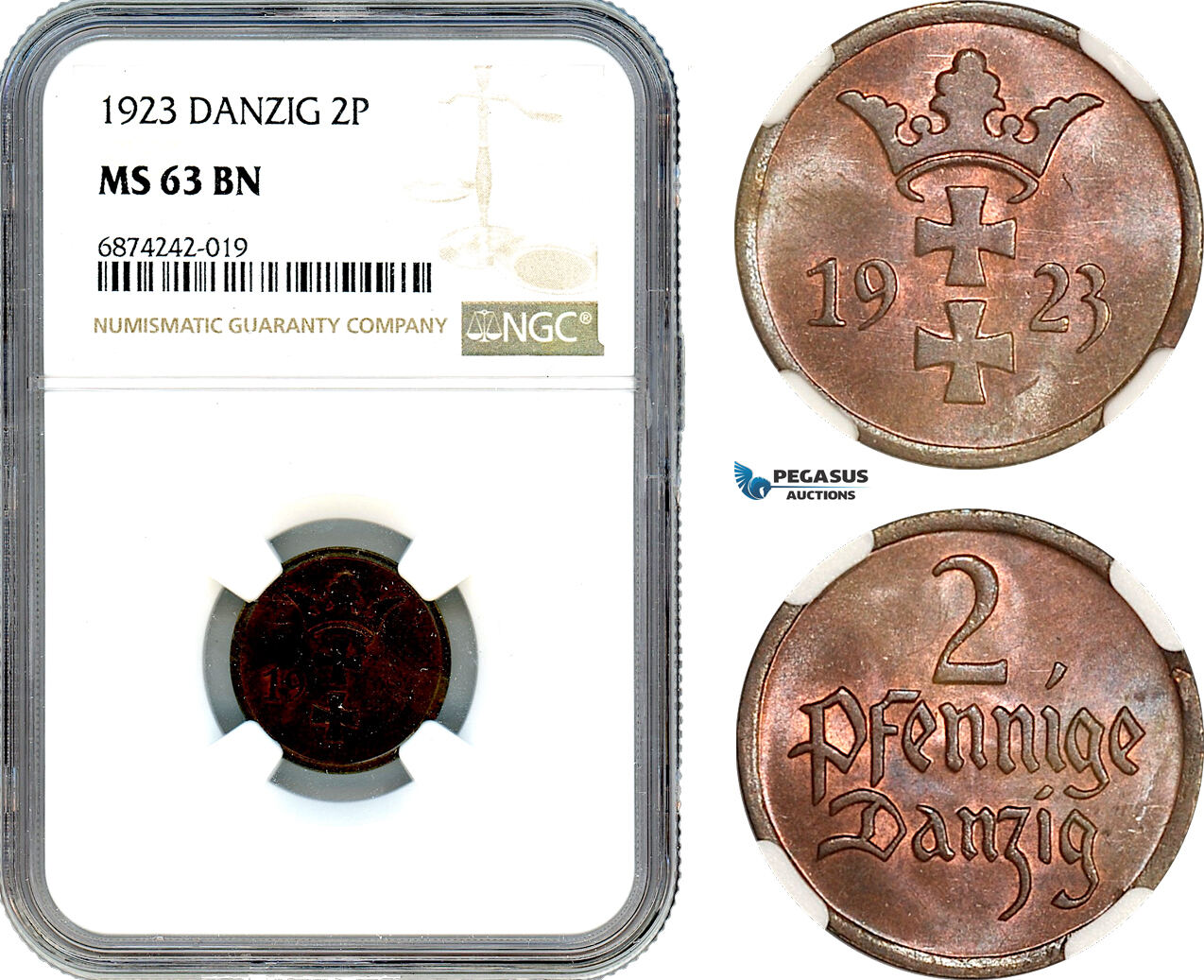 Poland Danzig 2 Pfennige 1923 NGC MS63BN MA Shops