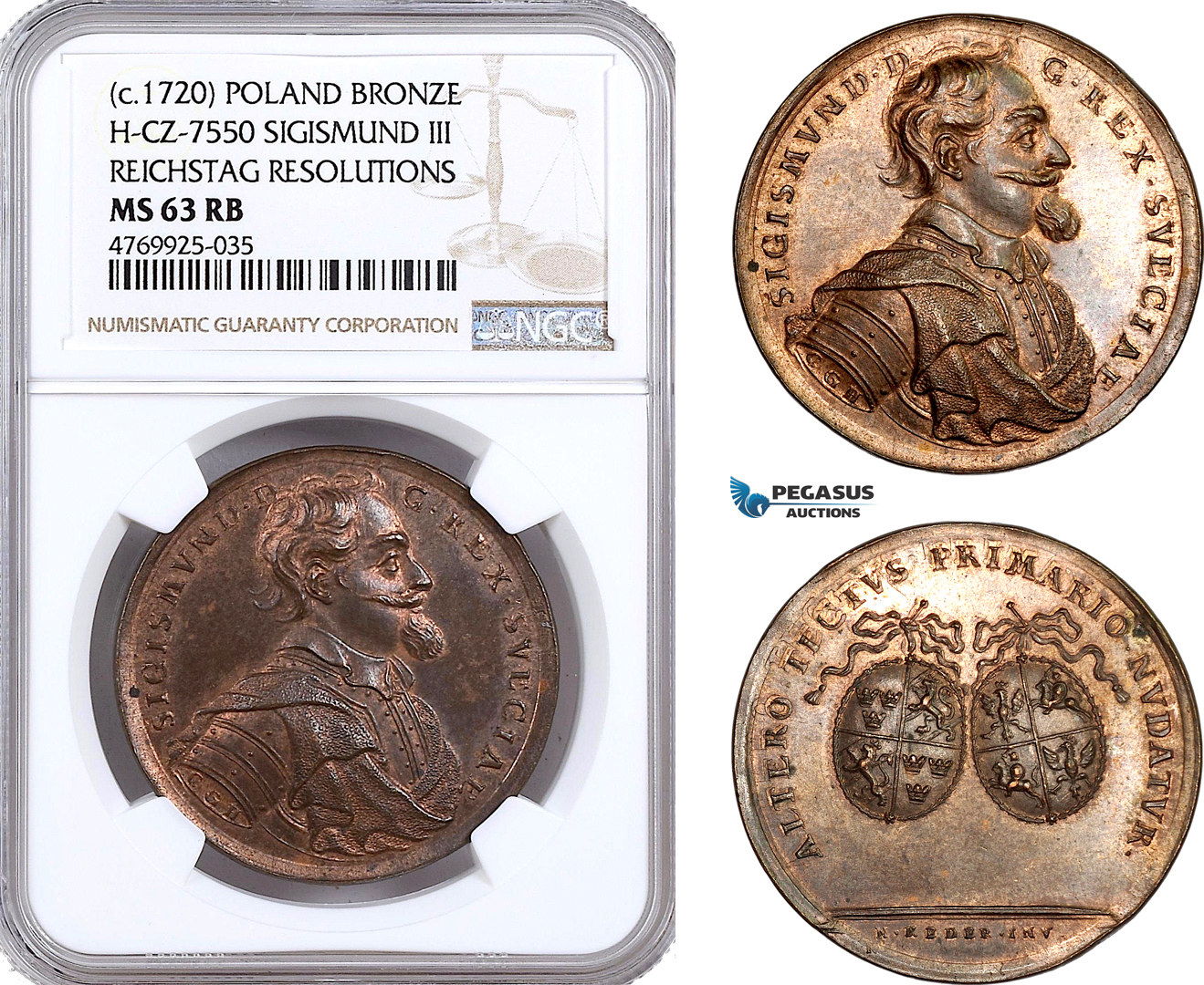 Poland Bronze Medal C 1720 Sigismund III NGC MS63RB MA Shops