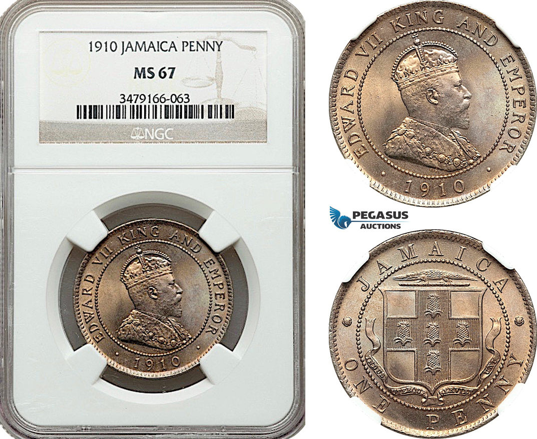 Jamaica Penny 1910 Edward VII NGC MS67 MA Shops