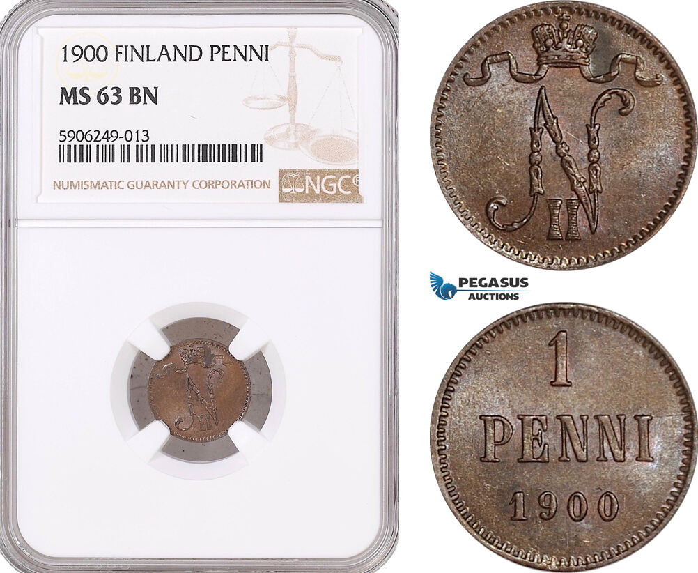 Finland 1 Penni 1900 Nicholas II Of Russia NGC MS63BN MA Shops