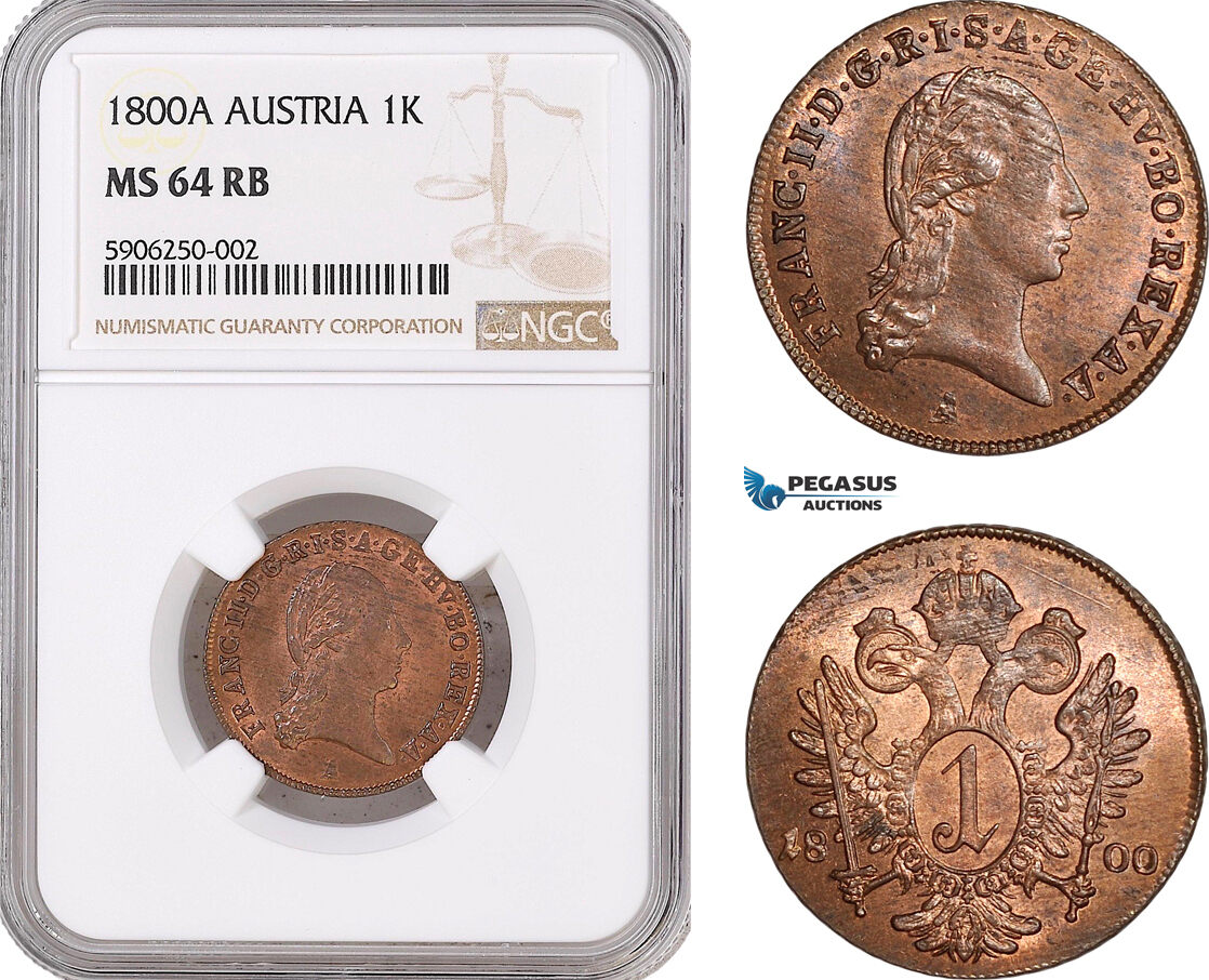 Austria 1 Kreuzer 1800 Franz NGC MS64RB MA Shops