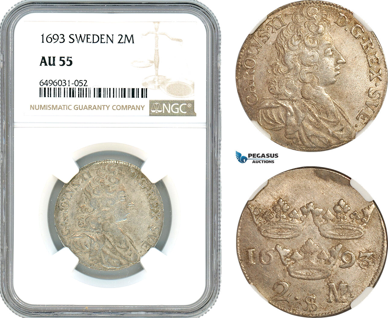 Sweden 2 Mark 1693 NGC AU55 MA Shops