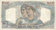 NOTES OF THE BANQUE DE FRANCE Banque de France. Billet. 1000 francs, Minerve et Hercule, 6.12.1945