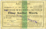 DEUTSCHLAND - NOTGELDSCHEINE (1914-1923) A - J Allemagne, Datteln, Amt, billet, 50 pfennig 13.8.1914. N° 26