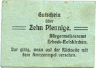 DEUTSCHLAND - NOTGELDSCHEINE (1914-1923) A - J Erbach-Reiskirchen, Gemeinde, billet, 10 pfennig (1917), au dos, numérotation ma