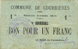 FRENCH EMERGENCY NOTES Courrières (62), Commune, billet, 1 franc, émission octobre 1914 Foto
