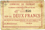 FRANZÖSISCHE NOTSCHEINE Prémont (02), Commune, billet, 2 francs 29.6.1915
