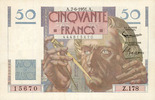 BANKNOTEN DER BANQUE DE FRANCE Banque de France, billet, 50 francs Le Verrier, 7.6.1951