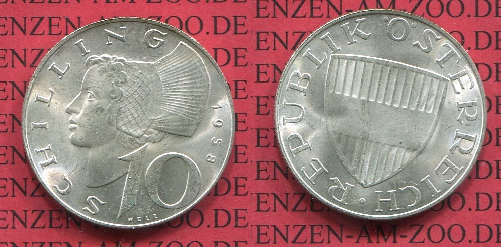 Österreich Austria Österreich 10 Schilling Silbermünze Silver 1958