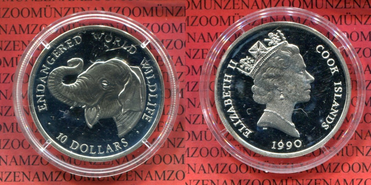 Cook Islands Dollar Silber Endangered World Wildlife Elefant Pp