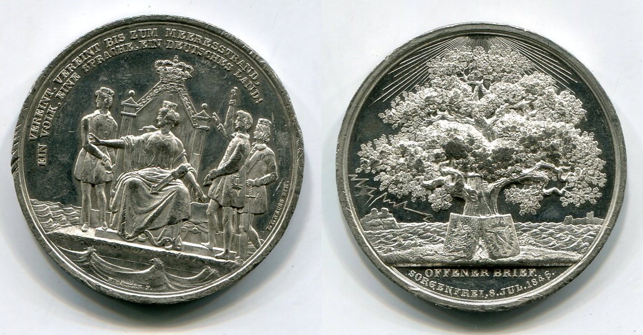 Deutscher Bund Medaille Zinn 1846 Schleswig Holstein Reaktion Auf Den