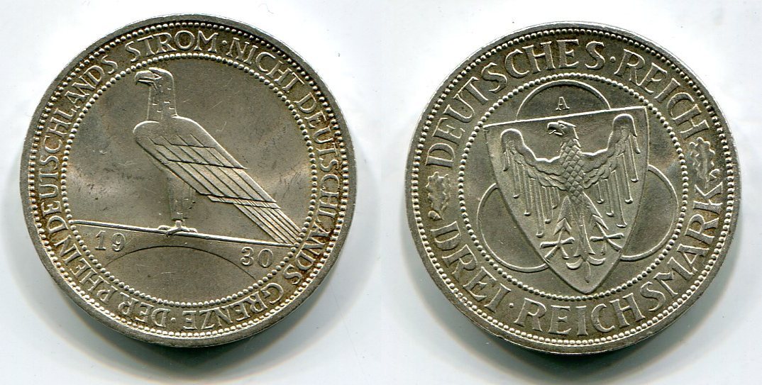 Weimarer Republik Deutsches Reich 3 Mark Silber Gedenkmünze 1930 A