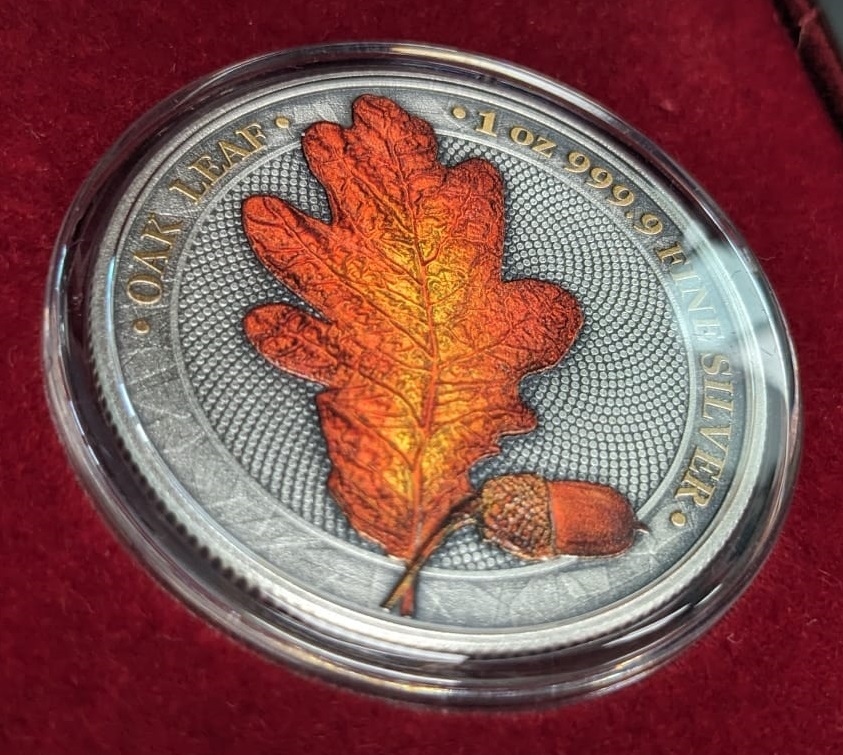 Deutschland Mark Silber Antique Oak Leaf Funky Holo Germania