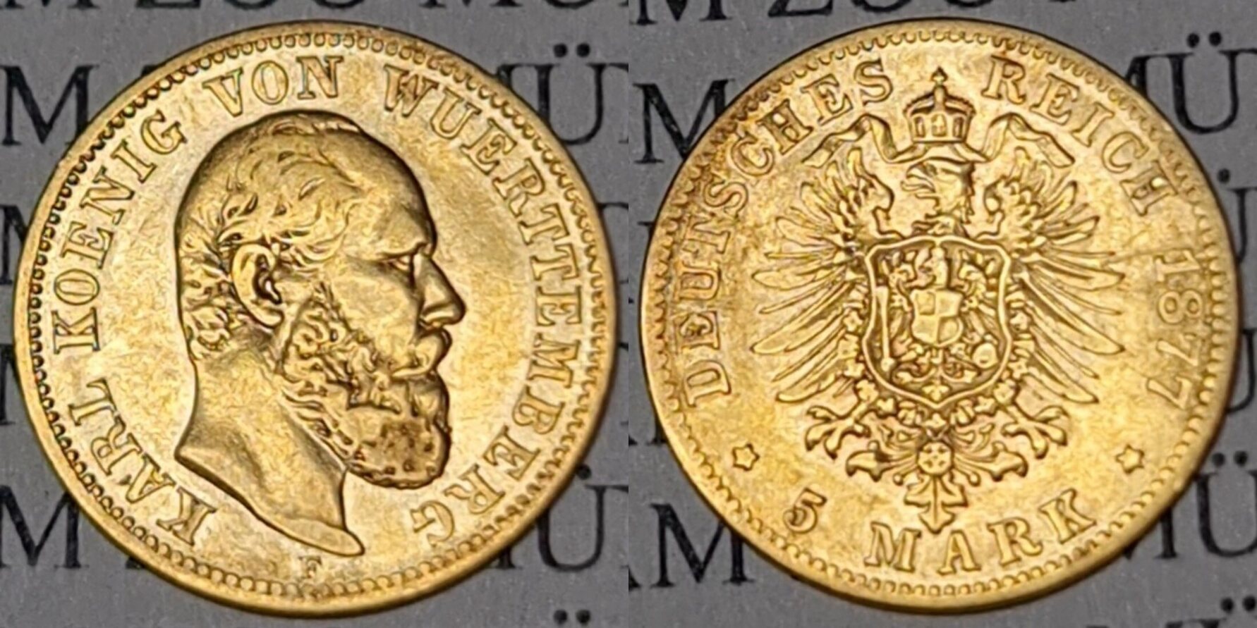 Württemberg 5 Mark Goldmünze 1877 Karl ss MA Shops