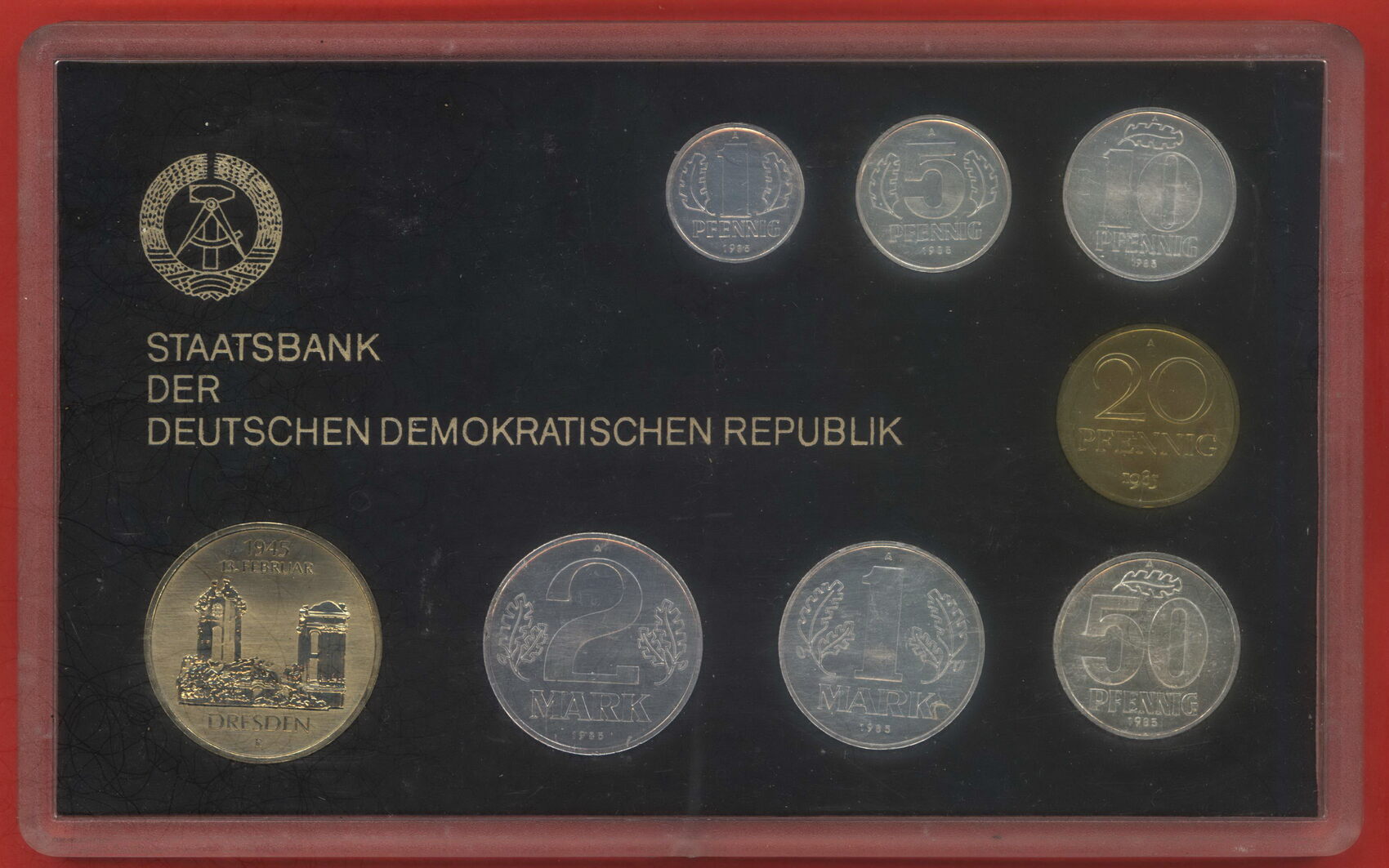 DDR Kursmünzensatz 1985 KMS 1 Pfennig bis 5 Mark Frauenkirche