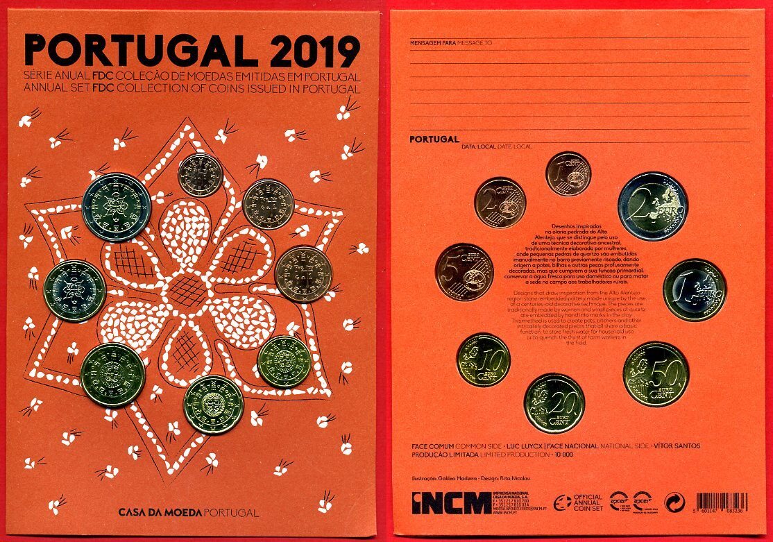 KMS 3 88 Euro 2019 FDC Euromünzen Satz Portugal Stempelglanz in OVP