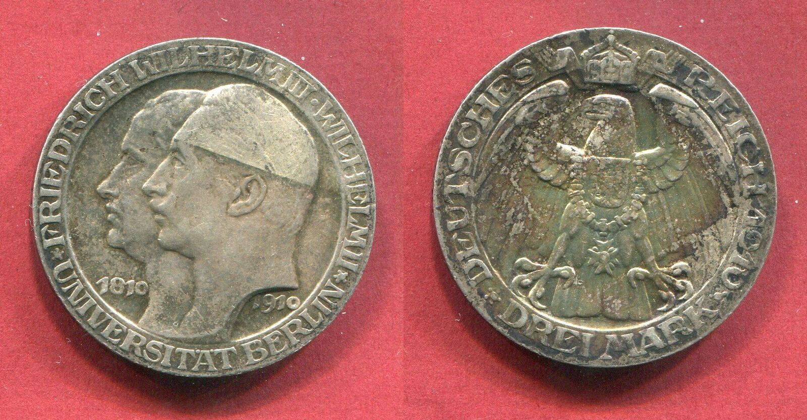 Preußen Prussia 3 Mark Silber Gedenkmünze 1910 Universität Berlin