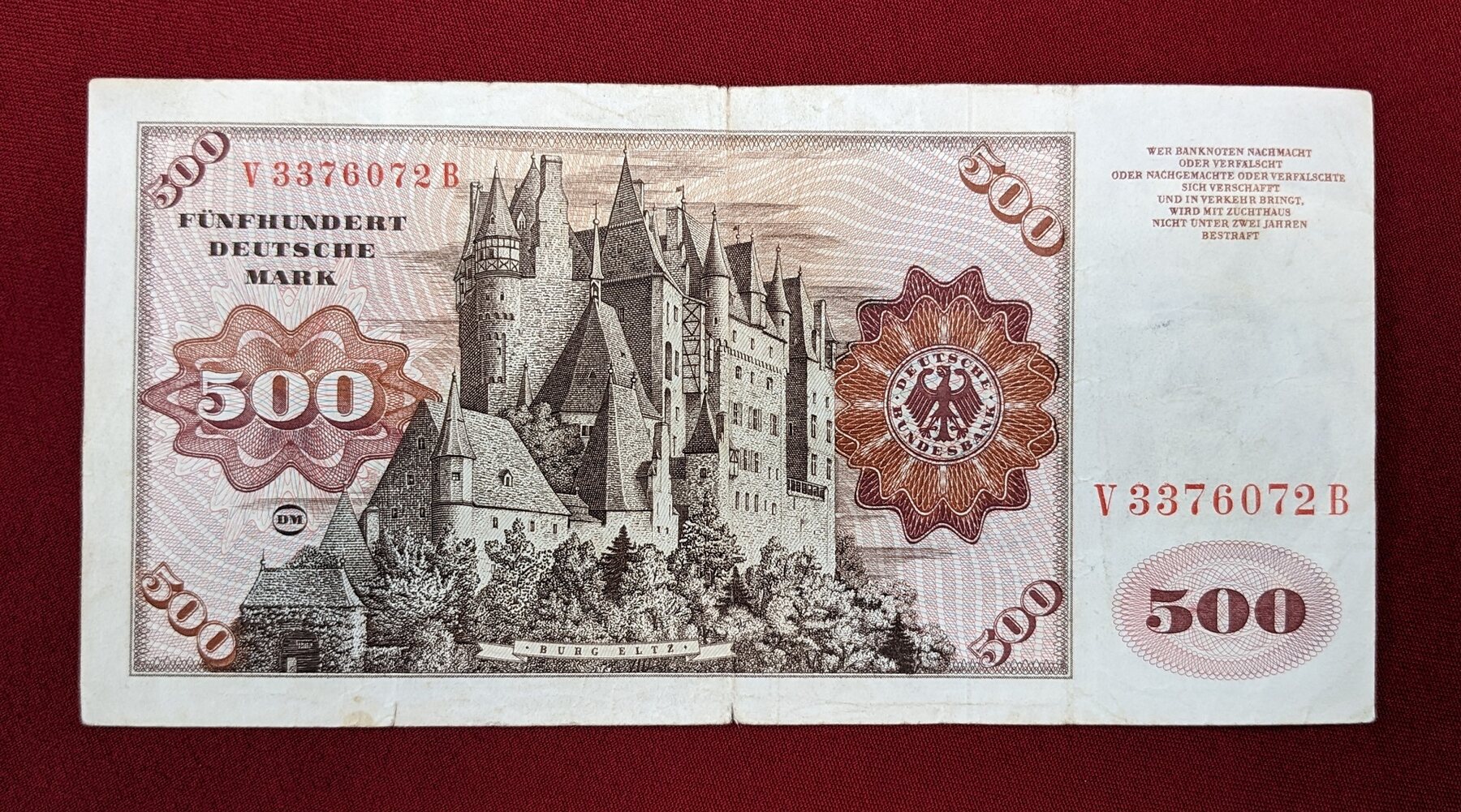 BRD Deutsche Bundesbank 500 DM Deutsche Mark 1960 Burg Eltz