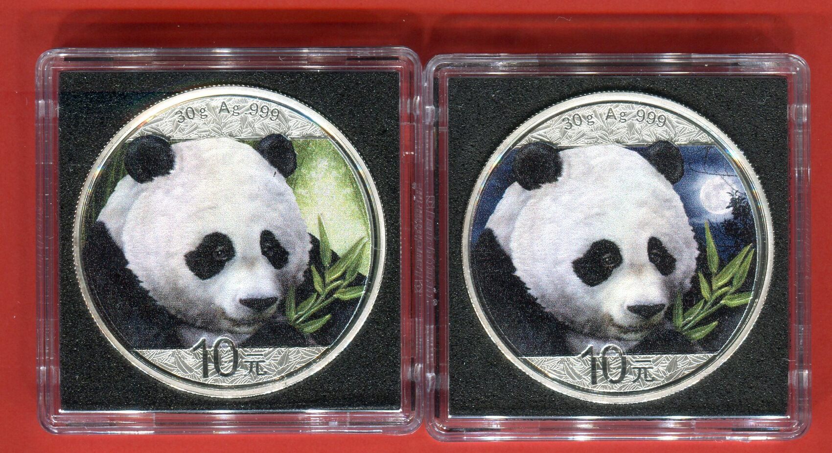 China 2 x 10 Yuan Silbermünzen 2018 Panda Satz Day and Night Edition