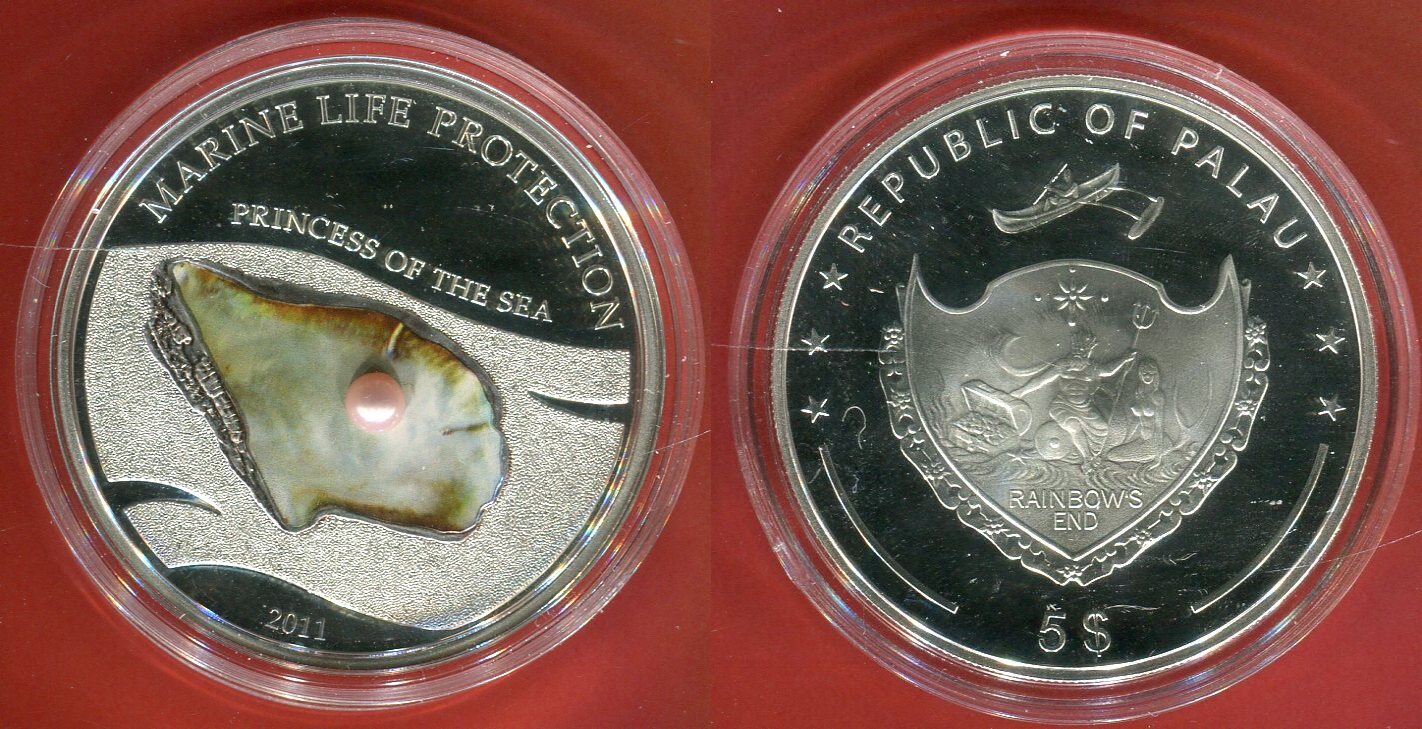 Republic Of Palau 5 Dollars 2011 Marine Life Protection Princess Of