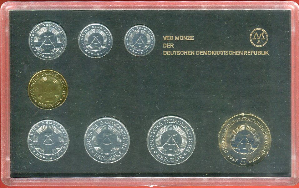 DDR Kursmünzensatz 1986 KMS 1 Pfennig bis 5 Mark Brandenburger Tor