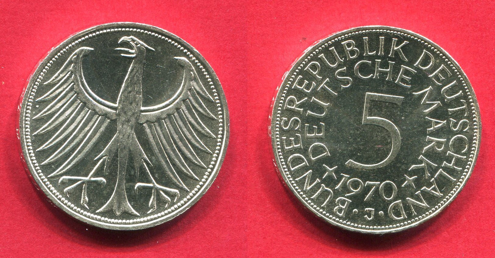 Bundesrepublik Deutschland 5 DM Silber Kursmünze 1970 J Silberadler