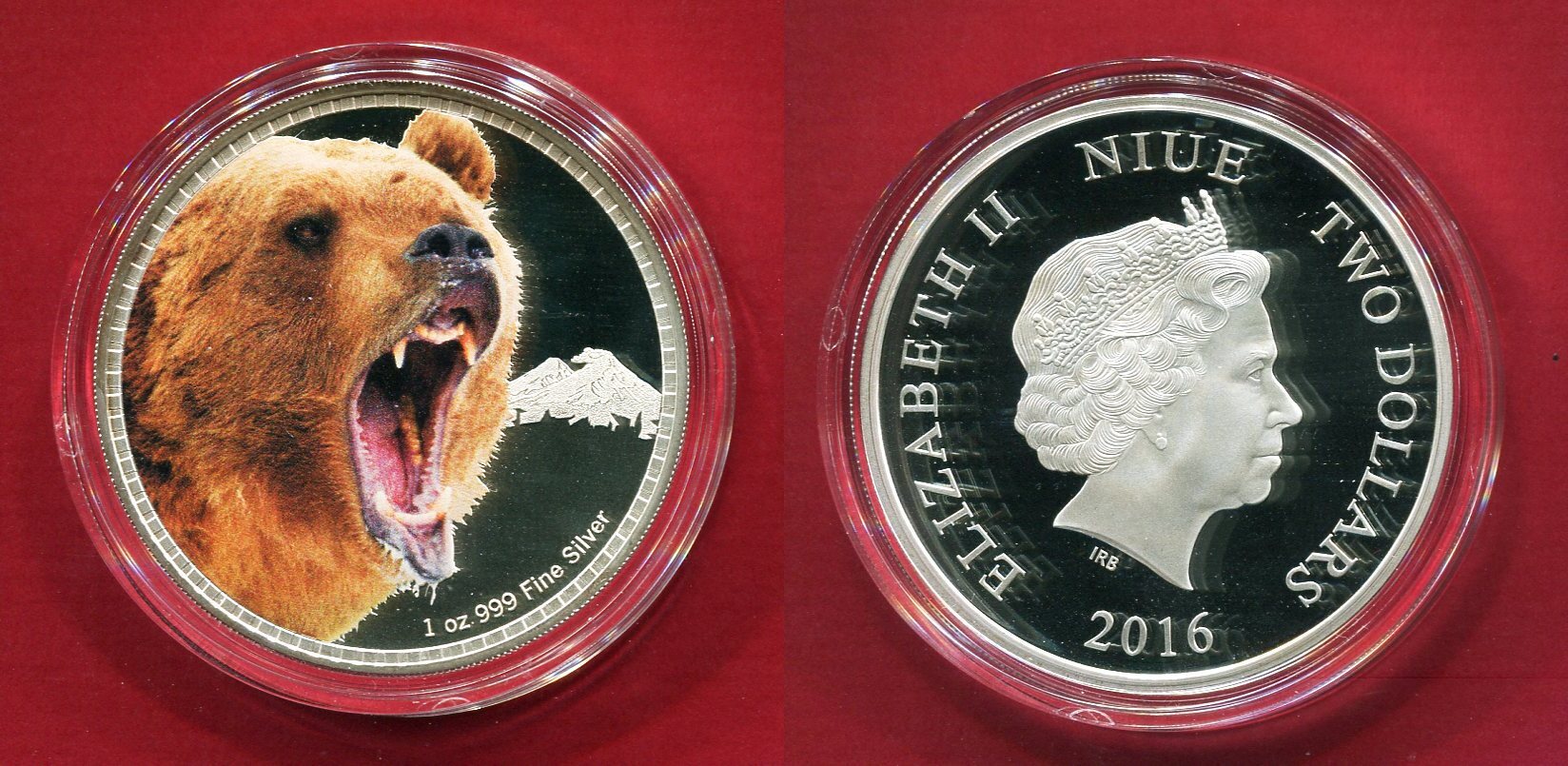 Niue 2 Dollars Silbermünze 2016 Grizzly Bear King of the Continents