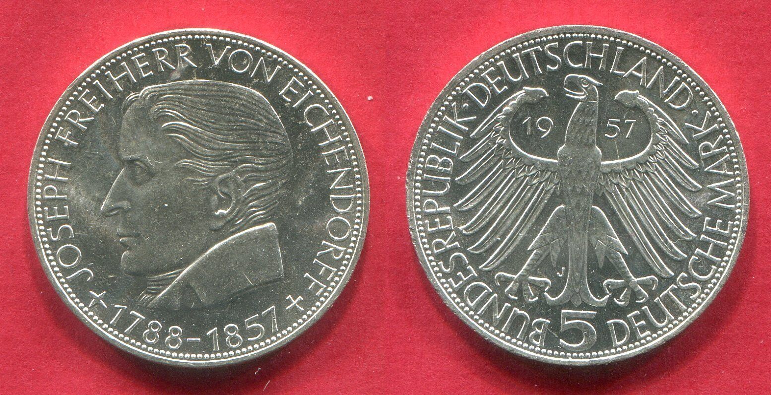 Bundesrepublik Deutschland 5 DM Gedenkmünze Commemorative Coin 1957 100