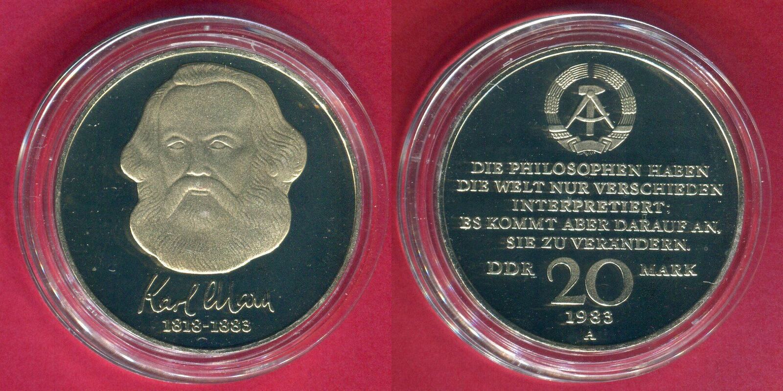 DDR 20 Mark 1983 A Gedenkmünze 100 Todestag Karl Marx PP in Kapsel