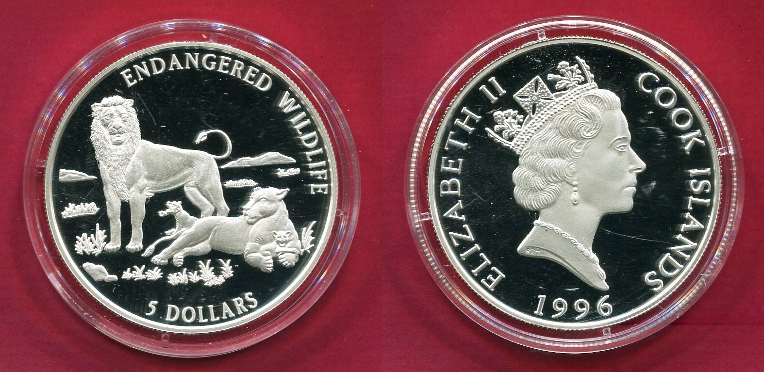 Cook Inseln 5 Dollars Silbermünze 1996 Persischer Löwe Gefährdete