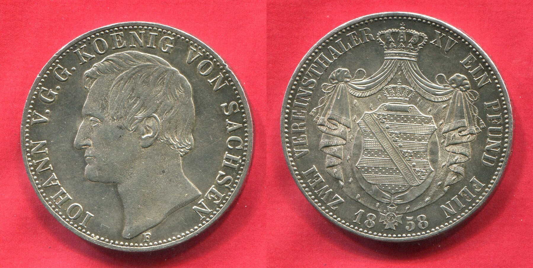 Germany Deutschland Sachsen Saxony Königreich 2 Taler Doppeltaler 1858