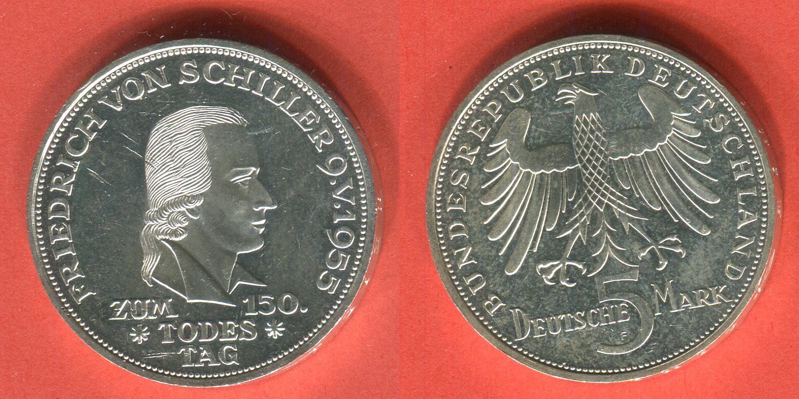 Bundesrepublik Deutschland Germany FRG 5 DM Silber Gedenkmünze 1955 F