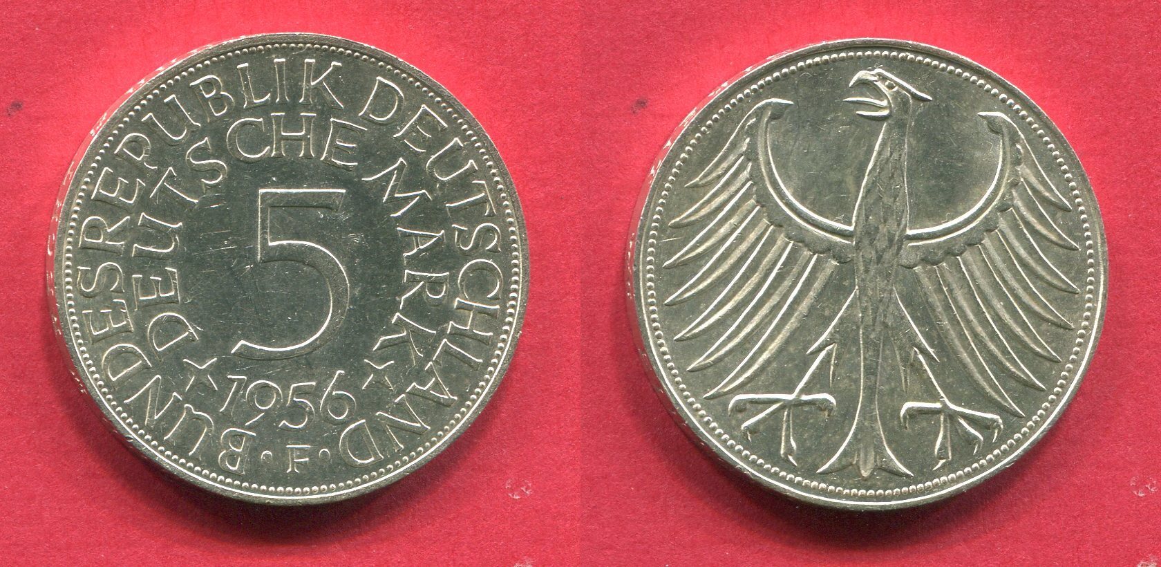 Deutschland BRD 5 Mark Kursmünze 1956 F Silberadler prägefrisch MA Shops