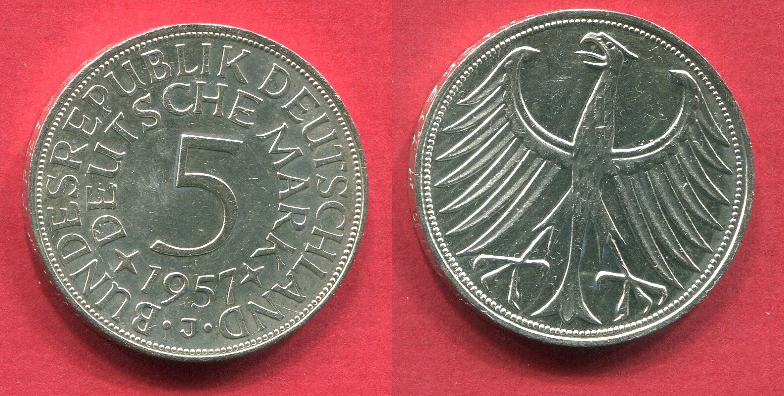 Deutschland BRD 5 Mark Kursmünze 1957 J Silberadler vorzüglich MA Shops