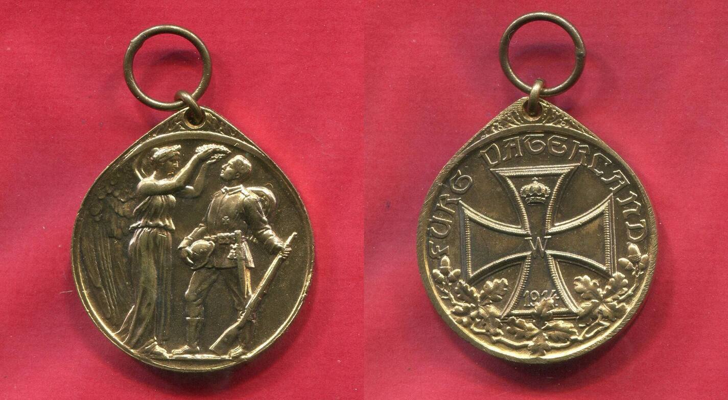 Deutschland Germany Kaiserreich WWI Vergoldete Bronzemedaille 1914 Fürs