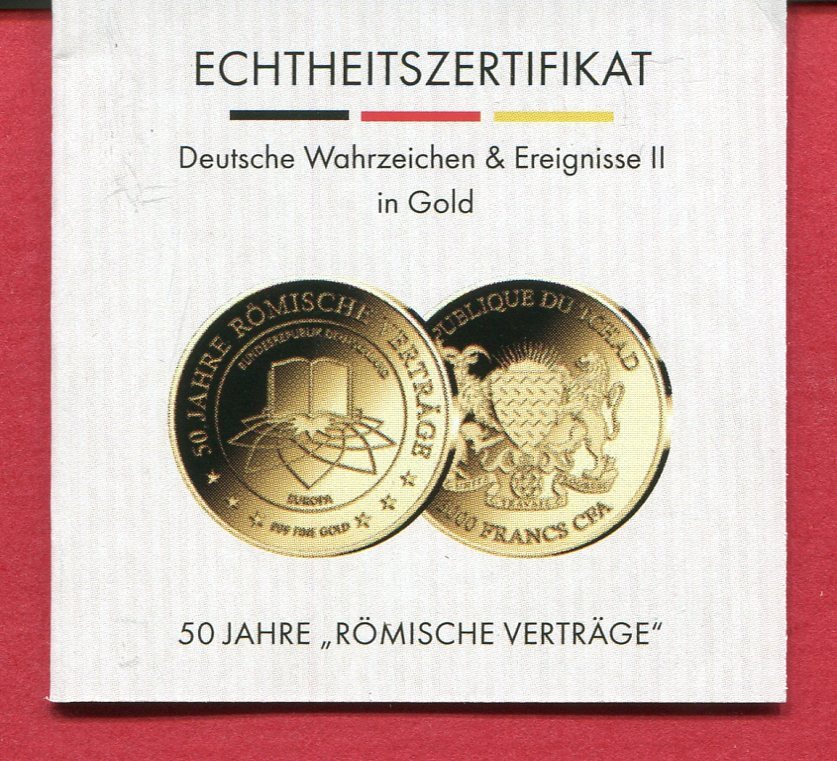 Tschad 3000 Francs CFA Minigoldmünze 2007 50 Jahre Römische Verträge 1