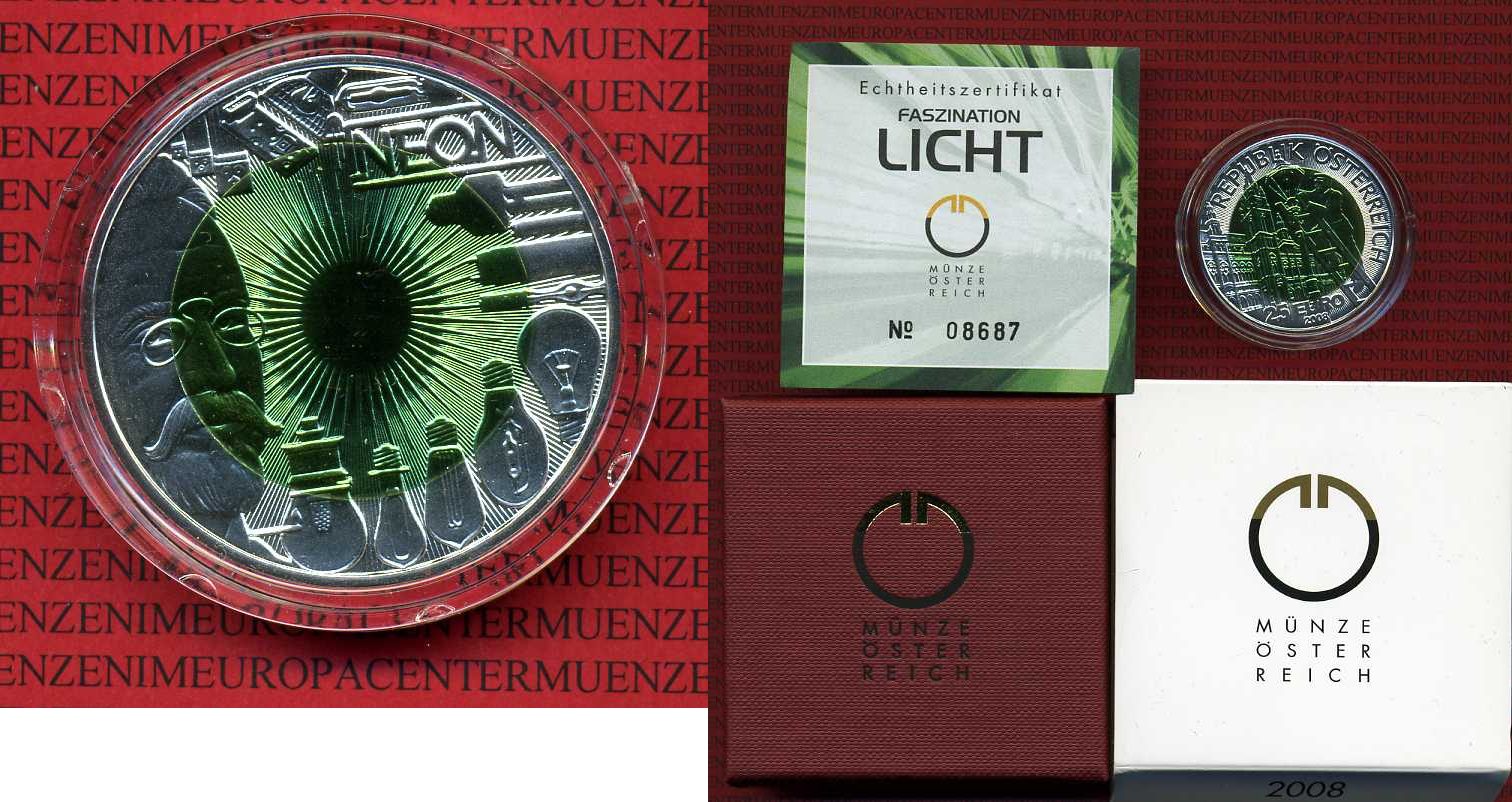 Österreich Austria 25 Euro Niob 2008 Licht Bimetall stgl OVP MA Shops