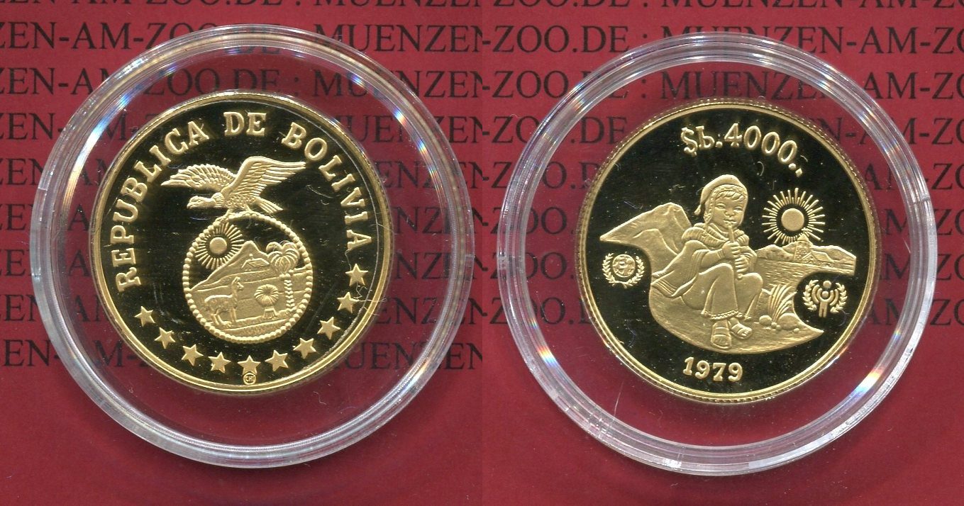 4000 Pesos Goldmünze Bolivien 4000 Pesos 1979 Jahr des Kindes Year of