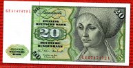 BRD,Deutsche Bundesbank 20 DM Deutsche Mark Geige BRD Deutsche Bundesbank, 20 DM Deutsche Mark 1970, Geige Flöte / Dürer E. Tucher