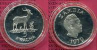 Zambia 5 Kwacha Silber Zambia 5 Kwacha 1979 Antilope WWF , Silber PP