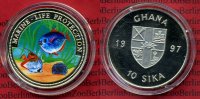 Ghana 10 Sika Farbmünze Ghana 10 Sika 1997 Farbmünze Marine Life Protection Meeresfauna