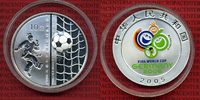 China Volksrepublik, PRC 10 Yuan Farbmünze, 1 Unze China 10 Yuan 2005 Fußball WM Deutschland, Soccer Worldcup Germany Farbmünze