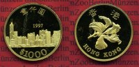 Hong Kong 1000 Dollars Hong Kong 1000 Dollars 1997, Gold PP Rückgabe von Hong Kong an China